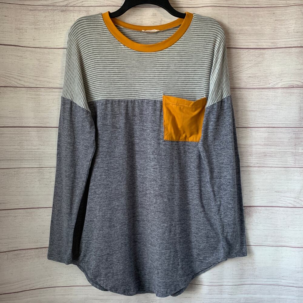 Reborn J Striped Color Block Tunic Top with Long Sleeves and Pocket Size Small